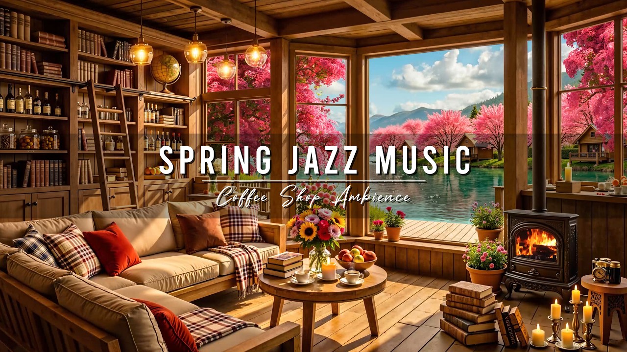 Smooth Jazz Instrumental Music in Lakeside 🌸 Cozy Spring Coffee Shop Ambience & Jazz Relaxing Music