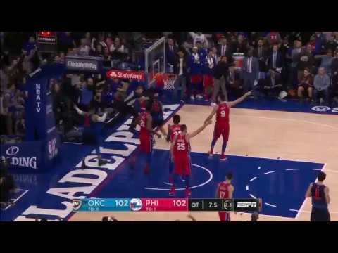 Joel Embiid with a chase down block on Russell Westbrook in overtime | Thunder vs 76ers