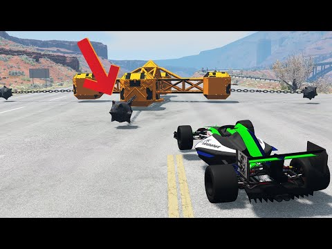 Super Cars Vs Spinner With Ball and Chain – BeamNG Drive | CRASHhubb