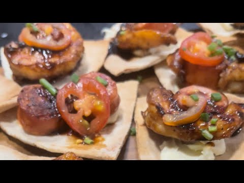 Bocaditos de camarón y chorizo. Cena navideña
