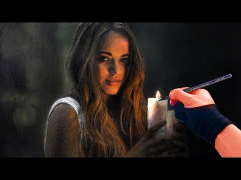 Pastel Portrait of a Girl Holding Handle