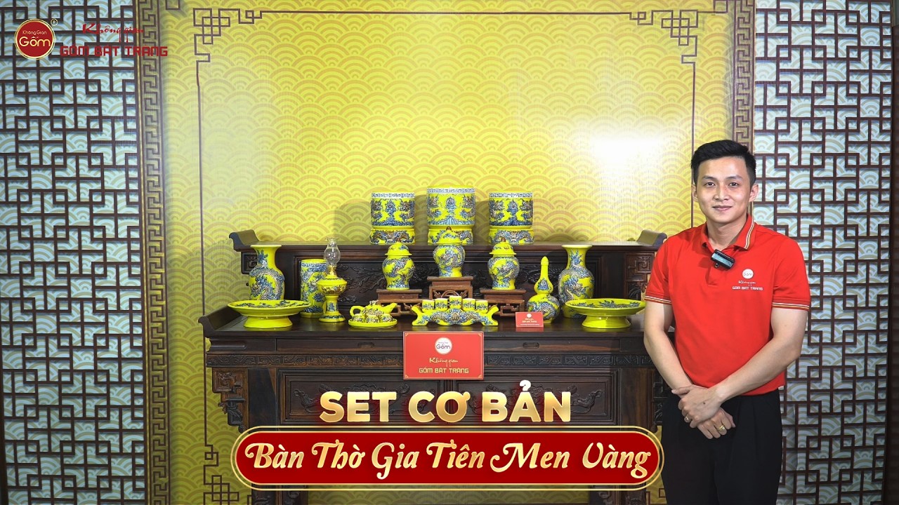[Set Cơ Bản] Bộ Đồ Thờ Gia Tiên Men Vàng (15 món)