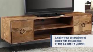 UPT-195118 The Urban Port 63 Inch Mango Wood TV Cabinet with Spacious Storage