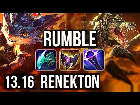 RUMBLE vs RENEKTON (TOP) | 1.8M mastery, 9/2/11, 700+ games, Godlike | KR Master | 13.16