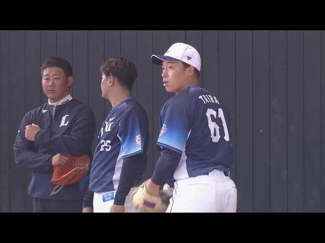 【春季キャンプ】ライオンズのルーキー・宮澤太成 なぜか平良海馬のユニフォームを着用してブルペン投球!! 2024年2月12日 埼玉西武ライオンズ