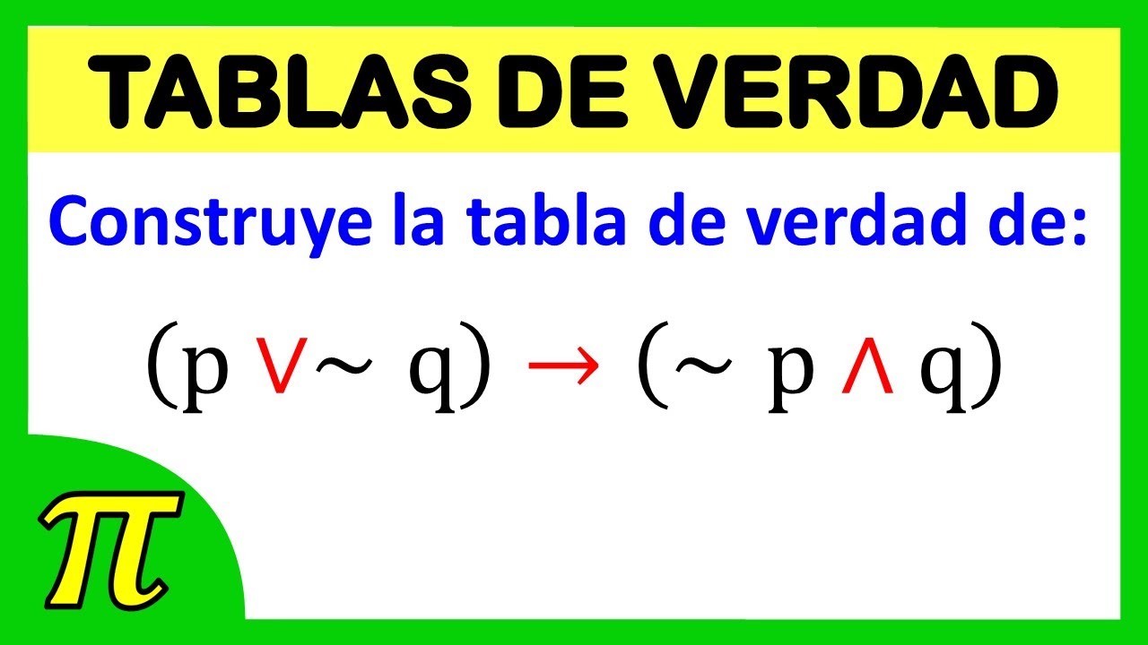Lógica proposicional ejercicios resueltos tablas de verdad | (𝑝∨∼𝑞)→(∼𝑝∧𝑞)