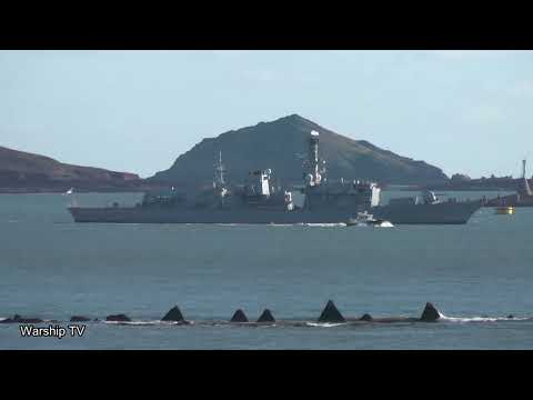 HMS PORTLAND F79 IN PLYMOUTH SOUND DEPARTING DEVONPORT AND HEADING OUT TO SEA 12-2-24