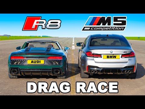 625hp BMW M5 v 620hp Audi R8 V10: DRAG RACE