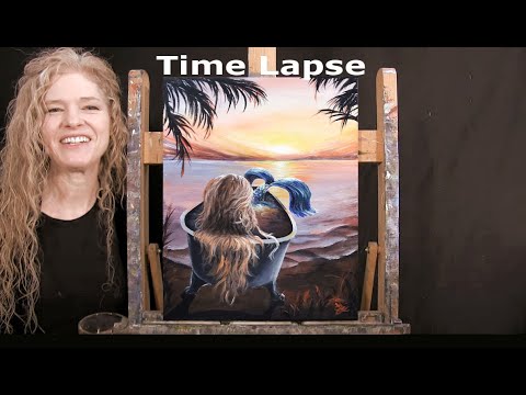 TIME LAPSE - Learn How to Paint "MERMAID TROPICAL OASIS" with Acrylic Paint - Step by Step Tutorial