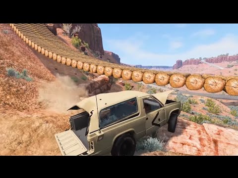 Cars Jumping on Long Loop Bridge NINH02 - Super Truck Car Vs Deep Abyss Mountain