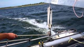 preview picture of video 'Miroslav sailing a catamaran for the first time, even faster!'