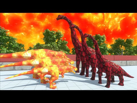 3x Fire T-rex vs 3x Spiderman Brachiosaurus Championship Run - Animal Revolt Battle Simulator