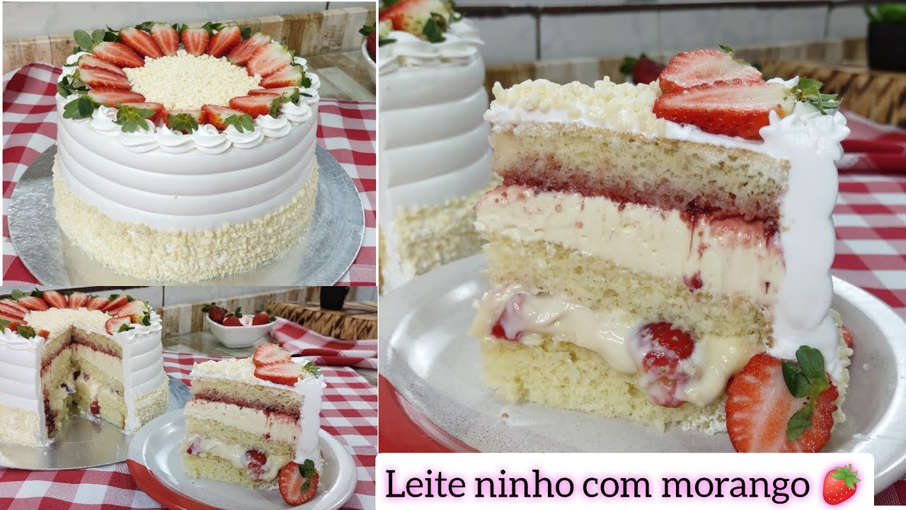 O BOLO MAIS PEDIDO DA VITRINE / LEITE NINHO COM MORANGO 🍓 PASSO A PASSO -MASSA -RECHEIO - DECORAÇÃO