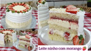 O BOLO MAIS PEDIDO DA VITRINE / LEITE NINHO COM MORANGO 🍓 PASSO A PASSO -MASSA -RECHEIO - DECORAÇÃO