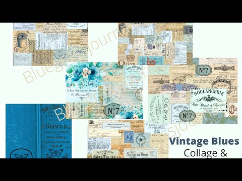 Vintage Blues,  a masterboard collage kit with ephemera and Dyed Papers : Etsy Update