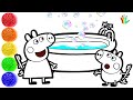 How To Draw Peppa Pig Bathtub Peppa Pig S Family Drawing And Coloring Bee Art TV