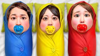 【寸劇】もしも３つ子の赤ちゃんがいたら…！ママともっと遊びたいよ〜！魔法で小学生が赤ちゃんになっちゃった！？３つ子の赤ちゃんはママとシール交換や絵本で遊べるかなぁ？