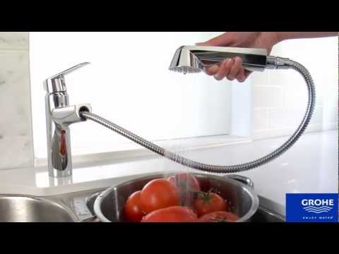 Single-Handle Pull-Out Kitchen Faucet Dual Spray 1.75 GPM // GROHE STARLIGHT CHROME // YouTube Video