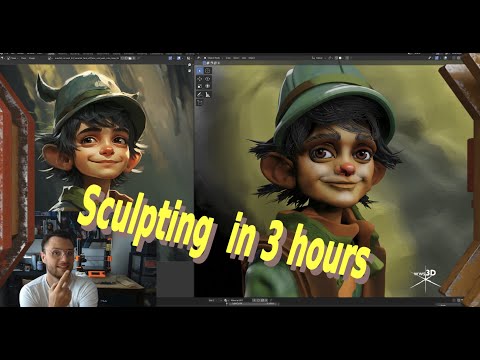 Blender 3D  live sculpting - sculpting elf from concept art