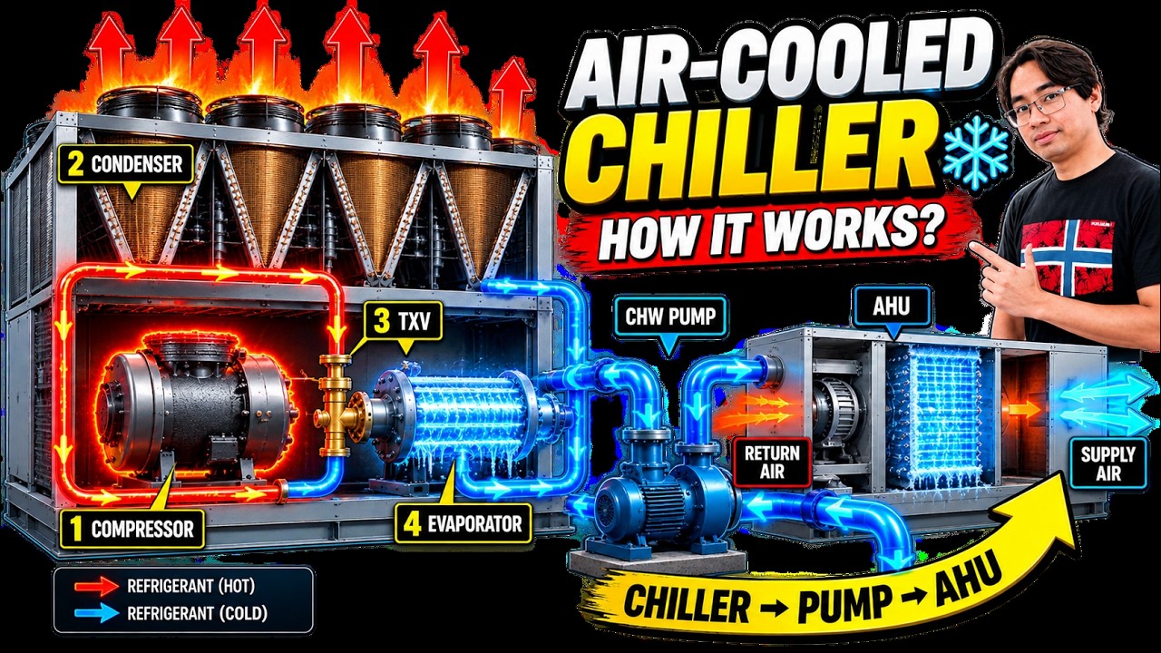 Air-Cooled Chiller Working Principle | Compressor, TXV, AHU & Chilled Water System #AirCooledChiller