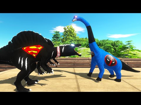 BLACK SUPERMAN SPINO vs DEADPOOL BRACHIOSAURUS DEATH RUN - Animal Revolt Battle Simulator ARBS