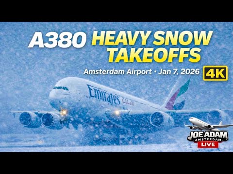 Heavy Snow Takeoffs at Amsterdam Schiphol ❄️ | A380 & Heavy Jets in Winter Operations
