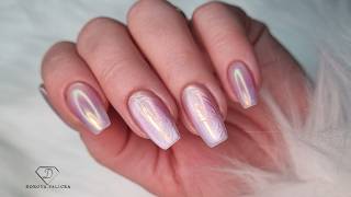 Cat eye nails with chrome and 3D texture nail art.  Gel rebalance on natural nails
