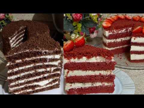 Fluffy Red Velvet Cake & Coco Cheese Cream Cake | Cake In A Pan | No Oven | chef Hadiya