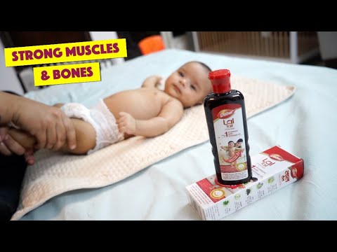 Baby massage and exercises for strong muscles and bones (dabur lal tail review)