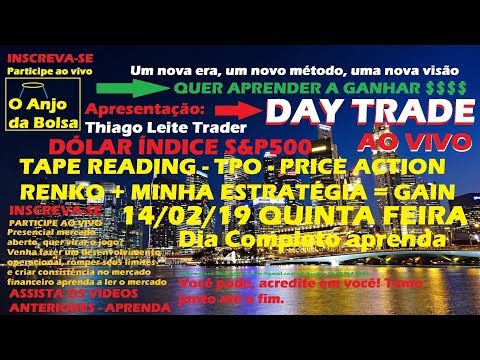 DAY TRADE AO VIVO DÓLAR ÍNDICE E S&P500 14/02/19 TapeReading,TPO,Renko,Price Action Aprenda