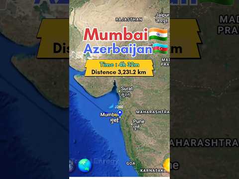 Mumbai 🇮🇳 to Azerbaijan 🇦🇿 flight Route ✈️ #travel #travelmap #googleearth #flightpath #flightroute