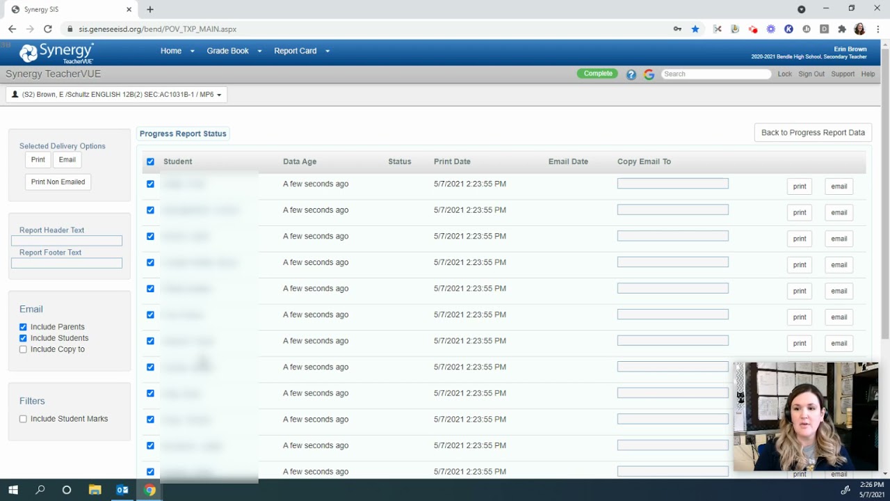 Send Progress Reports through Synergy