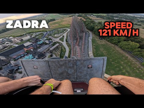 ZADRA The Biggest Wooden Roller Coaster in the World Energylandia Poland POV 4k video, Front seat