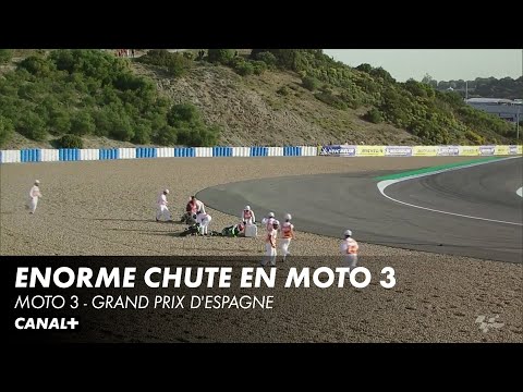 Chute d'Ivan Ortola lors du Warm Up - Moto 3 - Grand Prix d'Espagne