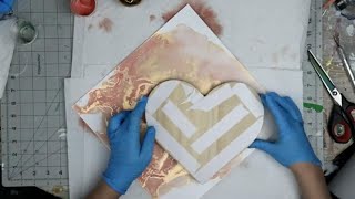 (840) Gorgeous Pink and Gold Mixed Media Acrylic Pour Painting with Ink and Makeup!