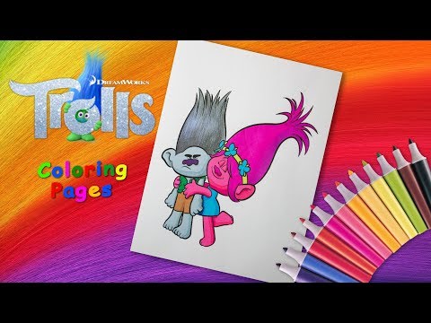 Coloring Poppy and Branch. Trolls coloring book for kids. How to draw a cartoon Trolls. Video