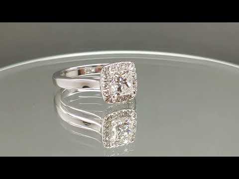 MJW Jewelry Display: 0.9 CT Princess Cut Diamond - 14K Gold Halo Ring