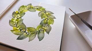 How to Paint MAGICAL Watercolor Christmas wreath with white and golden berries