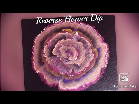 (490) Reverse Flower Dip 🌸 Acrylic Pouring Painting, Metallics