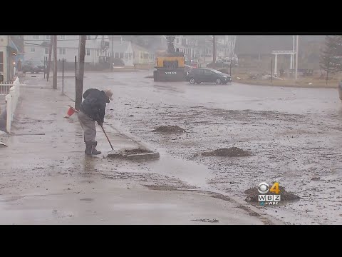 Storm's High Tide Crashes Over Seawall In Marshfield, Scituate