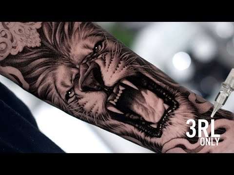 REALISTIC BLACK AND GREY LION TATTOO TIMELAPSE | 3 LINER ONLY