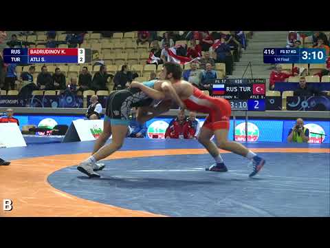 1/4 FS - 57 kg: S. ATLI (TUR) df. K. BADRUDINOV (RUS) by VPO1, 5-4