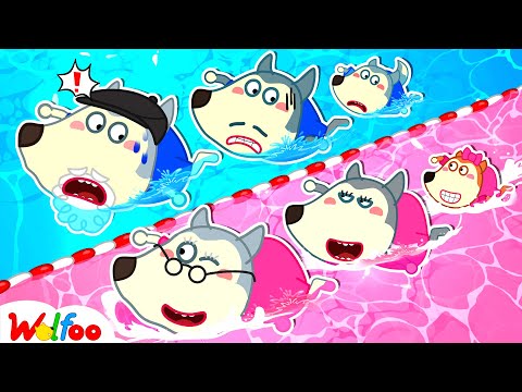 Pink vs Blue Challenge in a Swim Race 💖💙 Wolfoo's Family Fun Playtime | Wolfoo Family Official