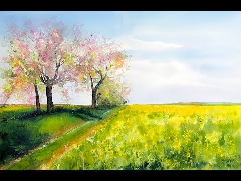 How to Paint a Green Landscape in Watercolor Sketch Book