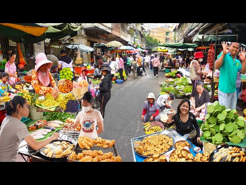 Cambodia Street Food Market Around Phnom Penh City - Snacks, Fruits, Pork, & More