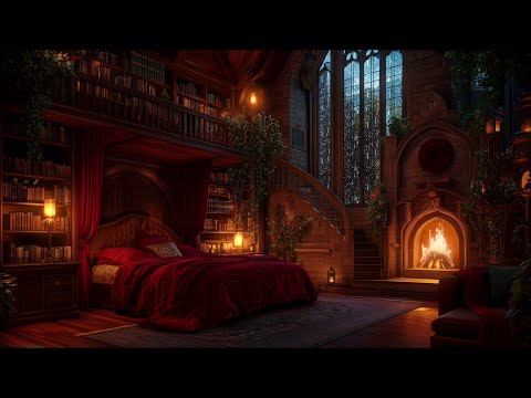 Heavy Thunderstorm in a Cozy Kingly Castle Room Haven with Rain and Fireplace Sounds To Sleep