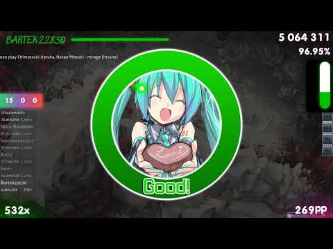 Bartek22830 | Shimotsuki Haruka, Nakae Mitsuki - mirage [Insane] 1st +HDDT FC 97.58% {#1 373pp FC}
