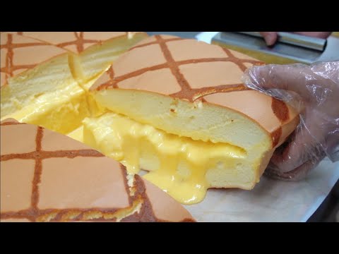 New Golden Lava Giant Castella, Taiwan Jiggly Cake / 巨大奶皇流沙蛋糕 - Taiwanese Street Food