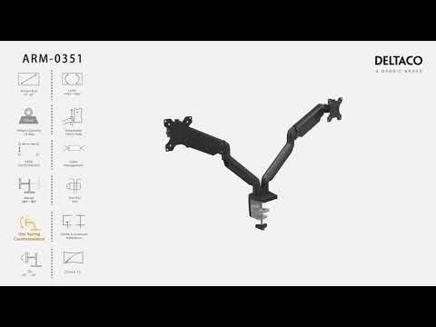 Stalinis laikiklis DELTACO OFFICE su dujine spyruokle 17"-32", 1,5-8kg, 75x75-100x100DE / ARM-0351 video