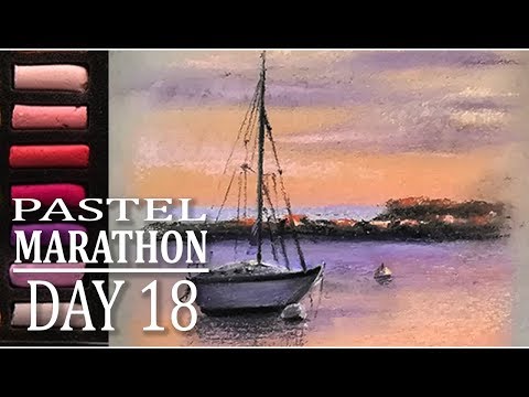 Soft Pastel Marathon - Day 18 | Sunset & Boat